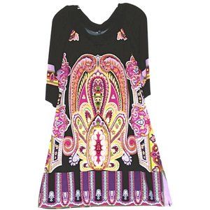 Tiana B. Black and Multi-colored boho, paisley, red, Short Casual Dress